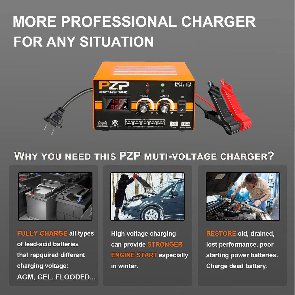 Manual Battery Charger 12V/24V Automotive Car Truck Boat Battery Chargers Maintainer Trickle Charger Z9424