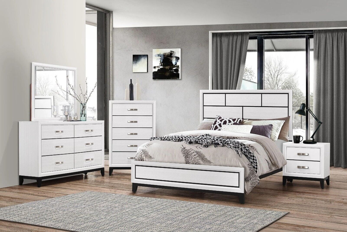 4pc Full Size Bed Dresser Mirror Nightstand White Bedroom Furniture Set N822