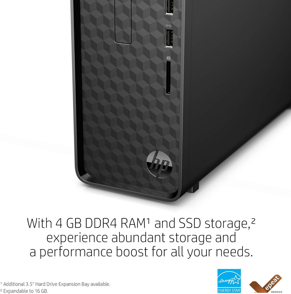 HP Slim Desktop, AMD Athlon Silver 3050U, 4GB RAM, 256 GB SSD, Windows 10 Home, Black Q997336