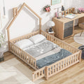 Natural Full Size Floor Bed Frame with Fence and Door R130992
