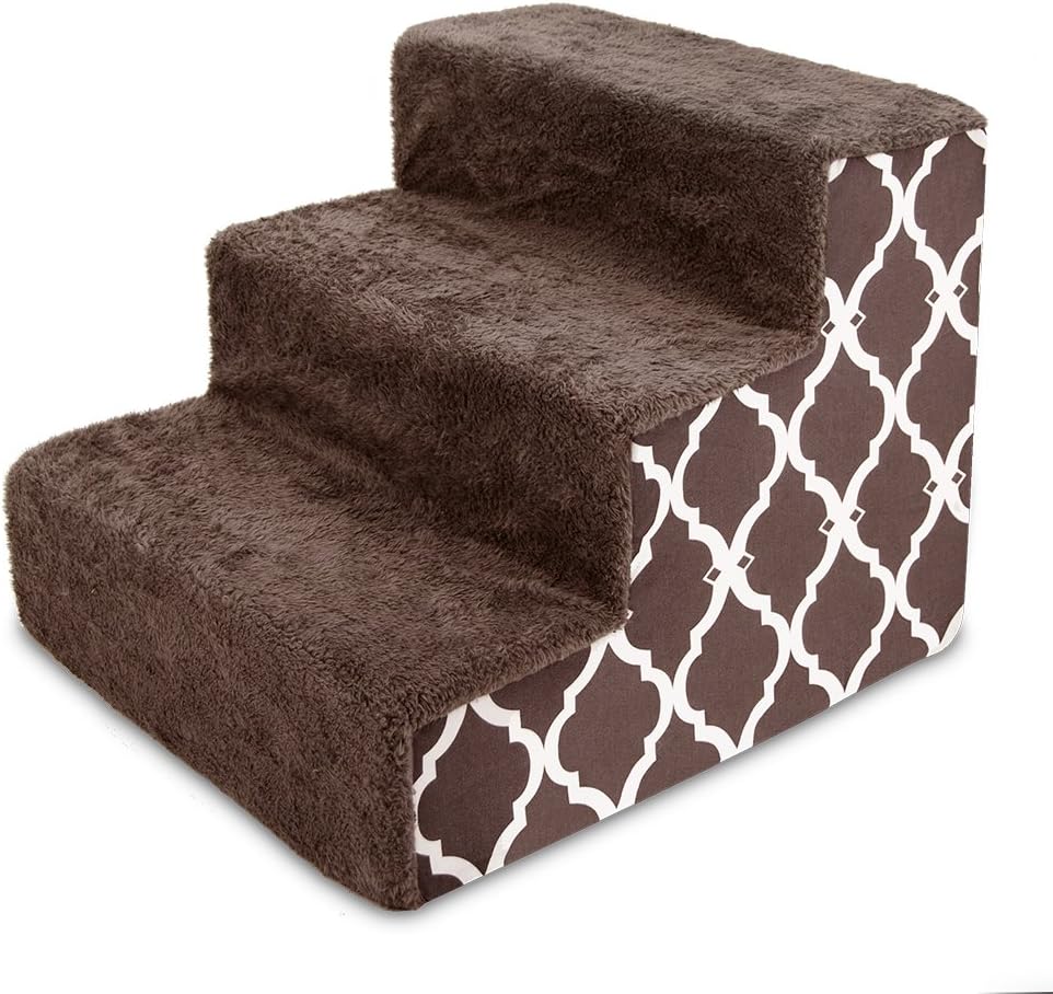 Dark Gray Linen 3-Step Pet Steps and Stairs T534421