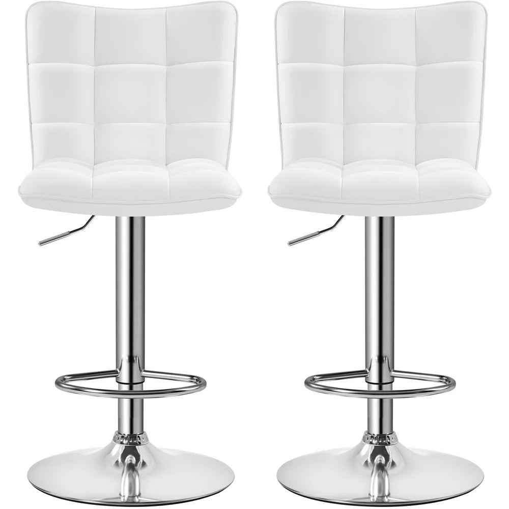 Adjustable Faux Leather Swivel Bar Stool with Backrest, White B79237