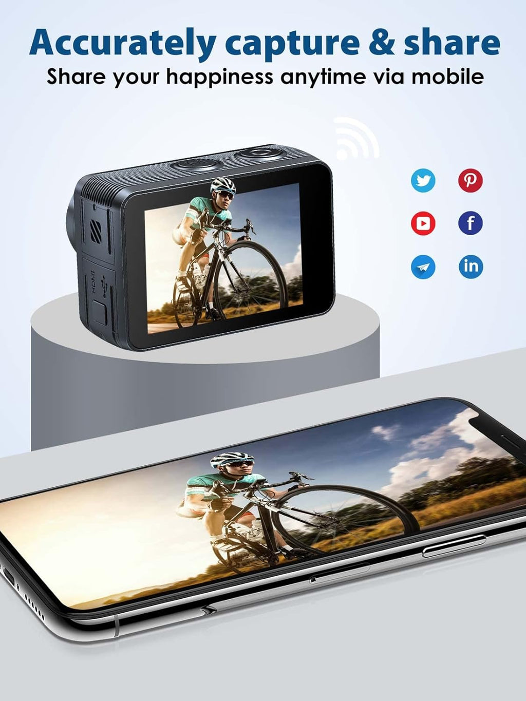 4K 60FPS Dual-Screen Waterproof Action Camera with Touch Screen and 2 Batteries L48933
