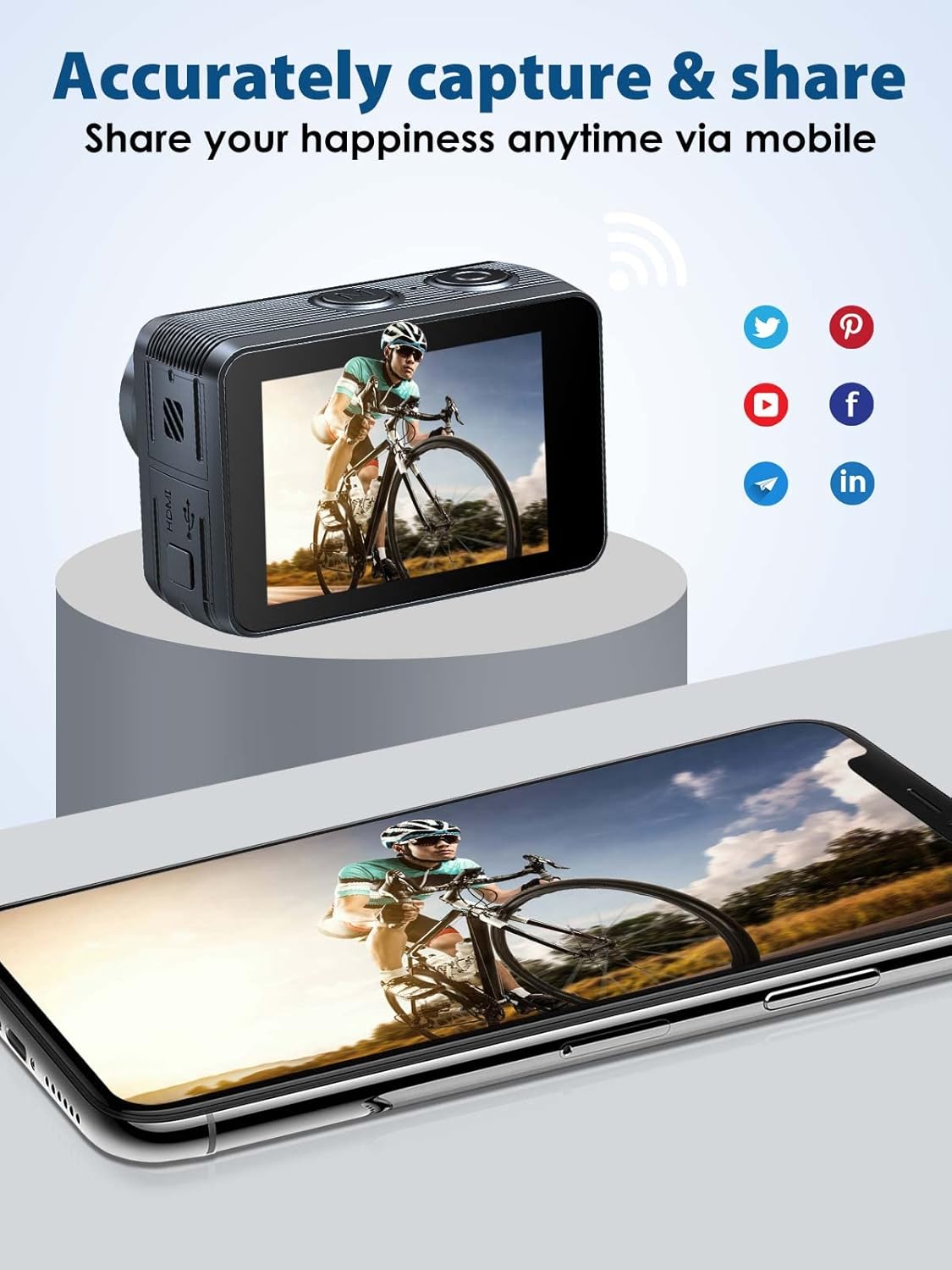 4K 60FPS Dual-Screen Waterproof Action Camera with Touch Screen and 2 Batteries L48933