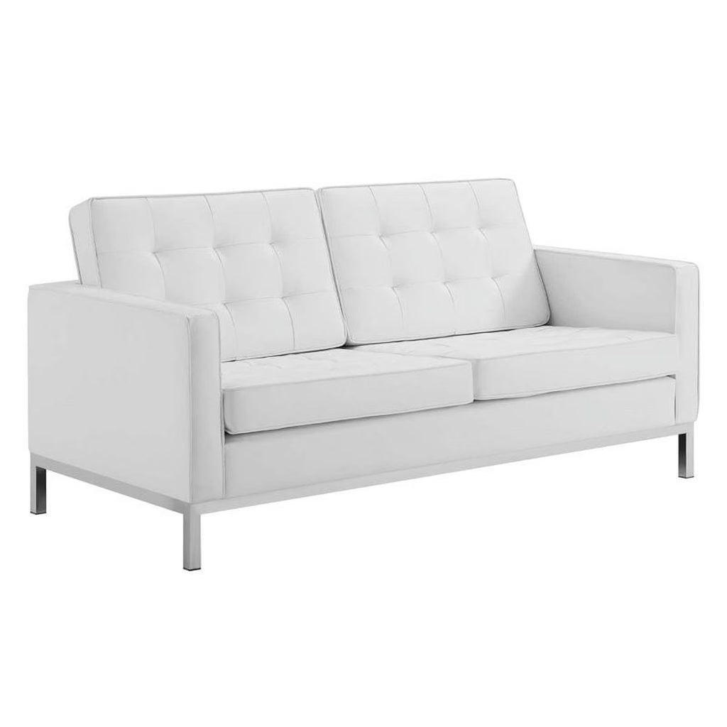 White Faux Leather Tufted Loveseat V185