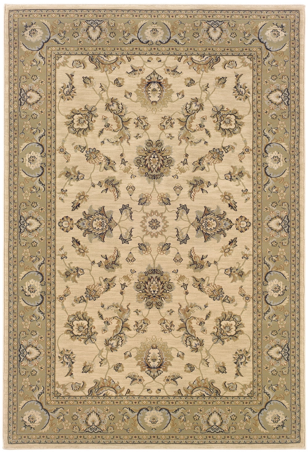 Traditional Ivory Bordered Vines 5' 3" x 7' 9" Rectangle Area Rug G15410