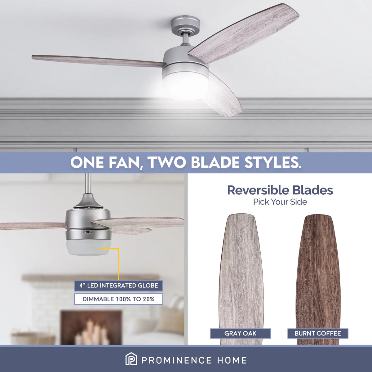 52" Pewter Indoor Ceiling Fan with Light A61779
