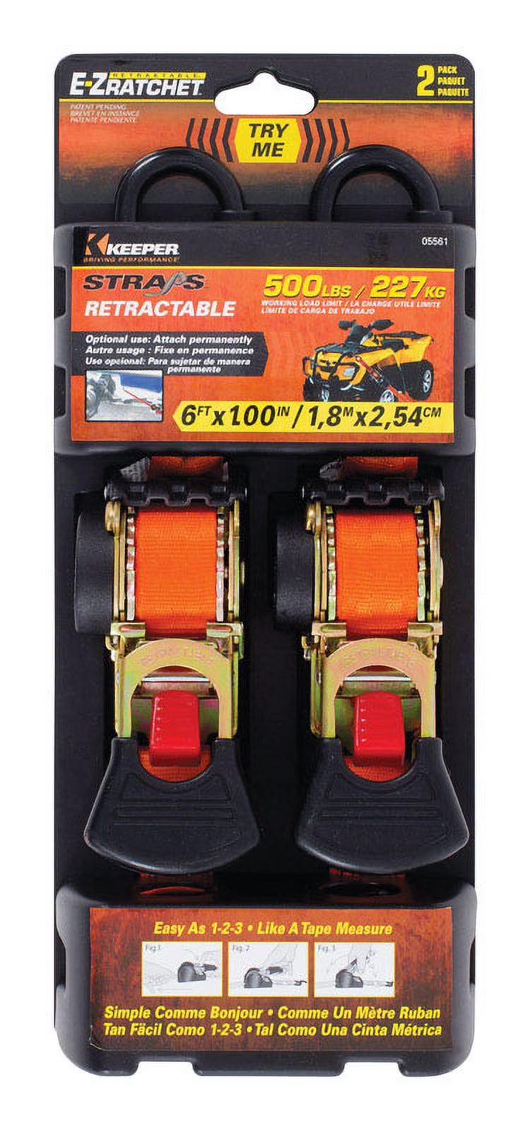 Orange Retractable Tie Down Strap 2 Pk G521192