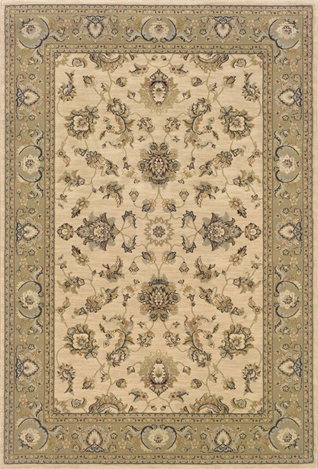 Traditional Ivory Bordered Vines 5' 3" x 7' 9" Rectangle Area Rug G15410
