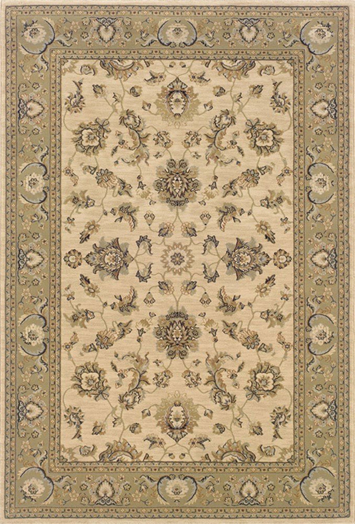 Traditional Ivory Bordered Vines 5' 3" x 7' 9" Rectangle Area Rug G15410