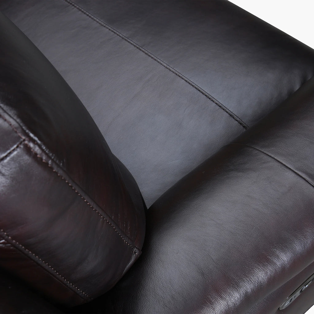 Brown Leather Power Recliner Loveseat with USB J8452