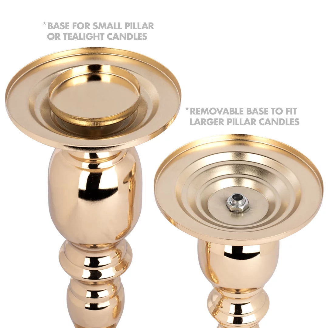 Copper Pillar Candle Holders With Hurricane Glass, Set of 3 P273