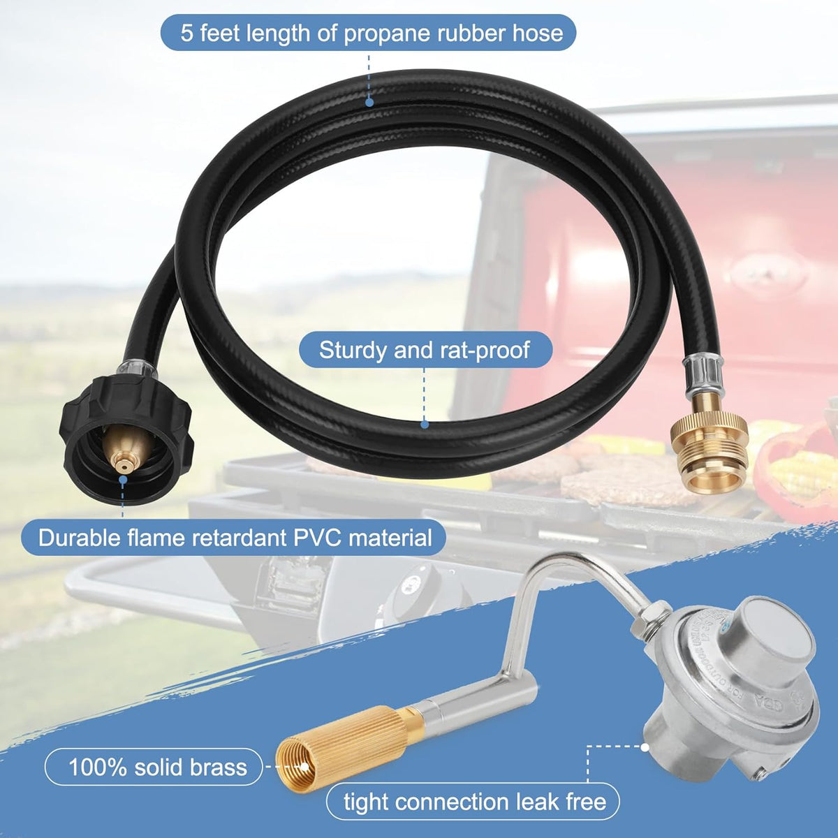 Grill Regulator with 5 Feet Propane Adapter Hose F43754