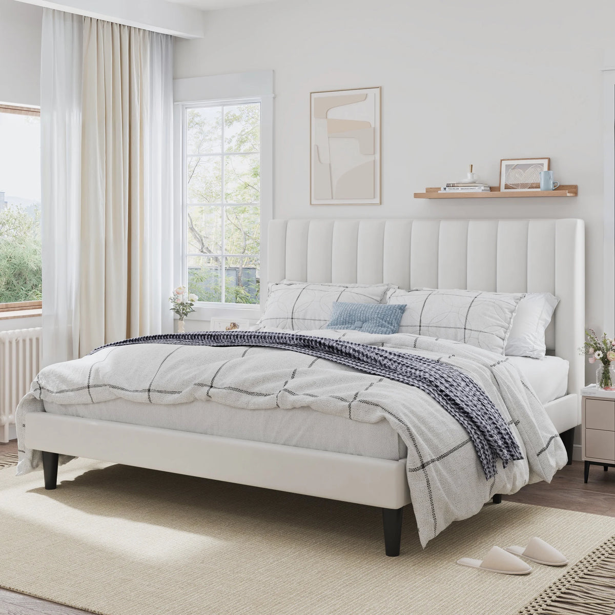 Pink Queen Size Upholstered Platform Bed Frame with Velvet Headboard N2816