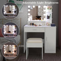 White Vanity Set with Lighted Mirror, Stool and Storage Shelves S892758