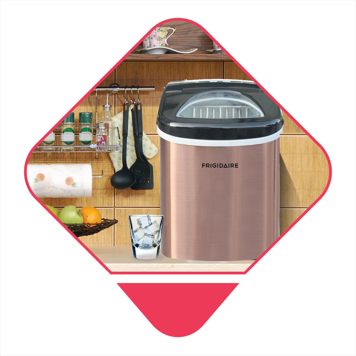 Countertop Ice Maker Red Stainless Steel E49371