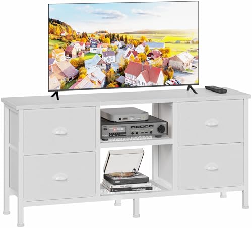 White TV Stand Dresser with 4 Drawers A23545