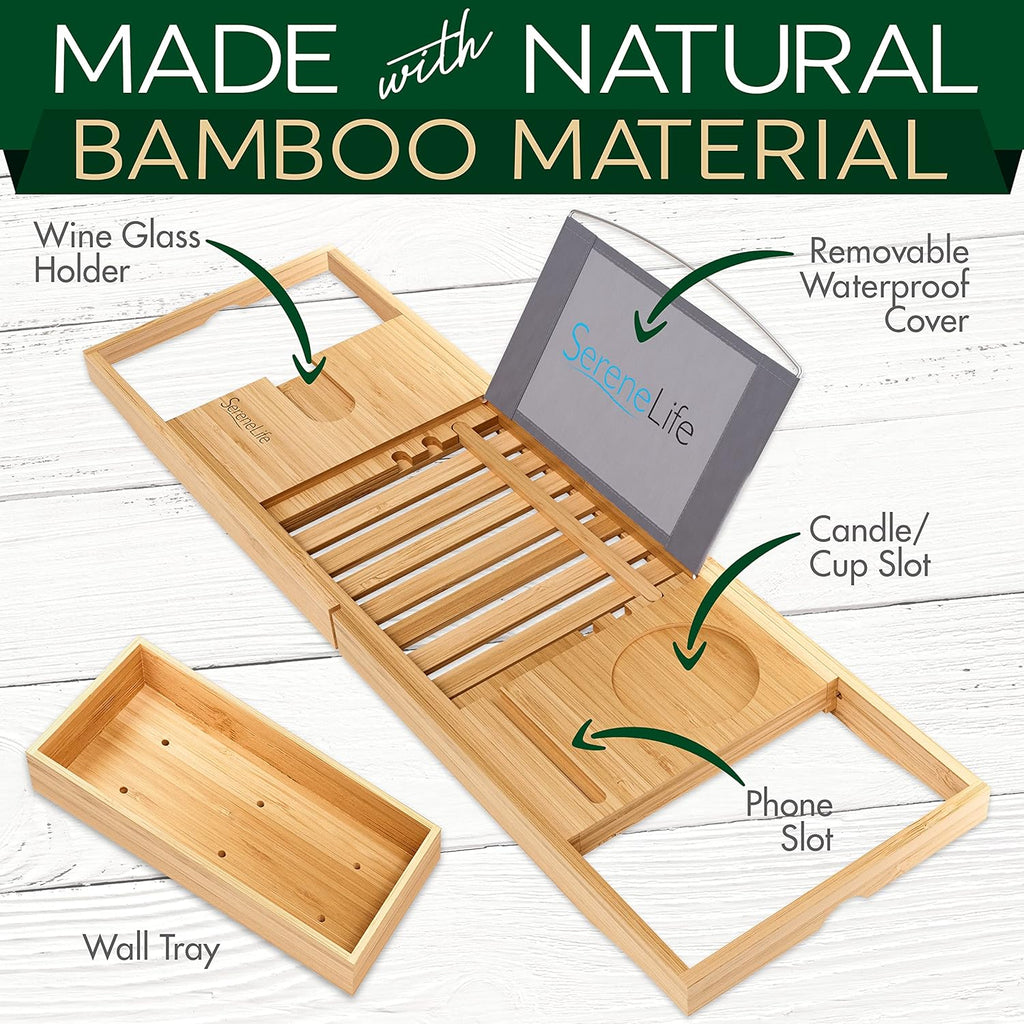 Bamboo Bathtub Caddy Tray with Wine Holder S4582