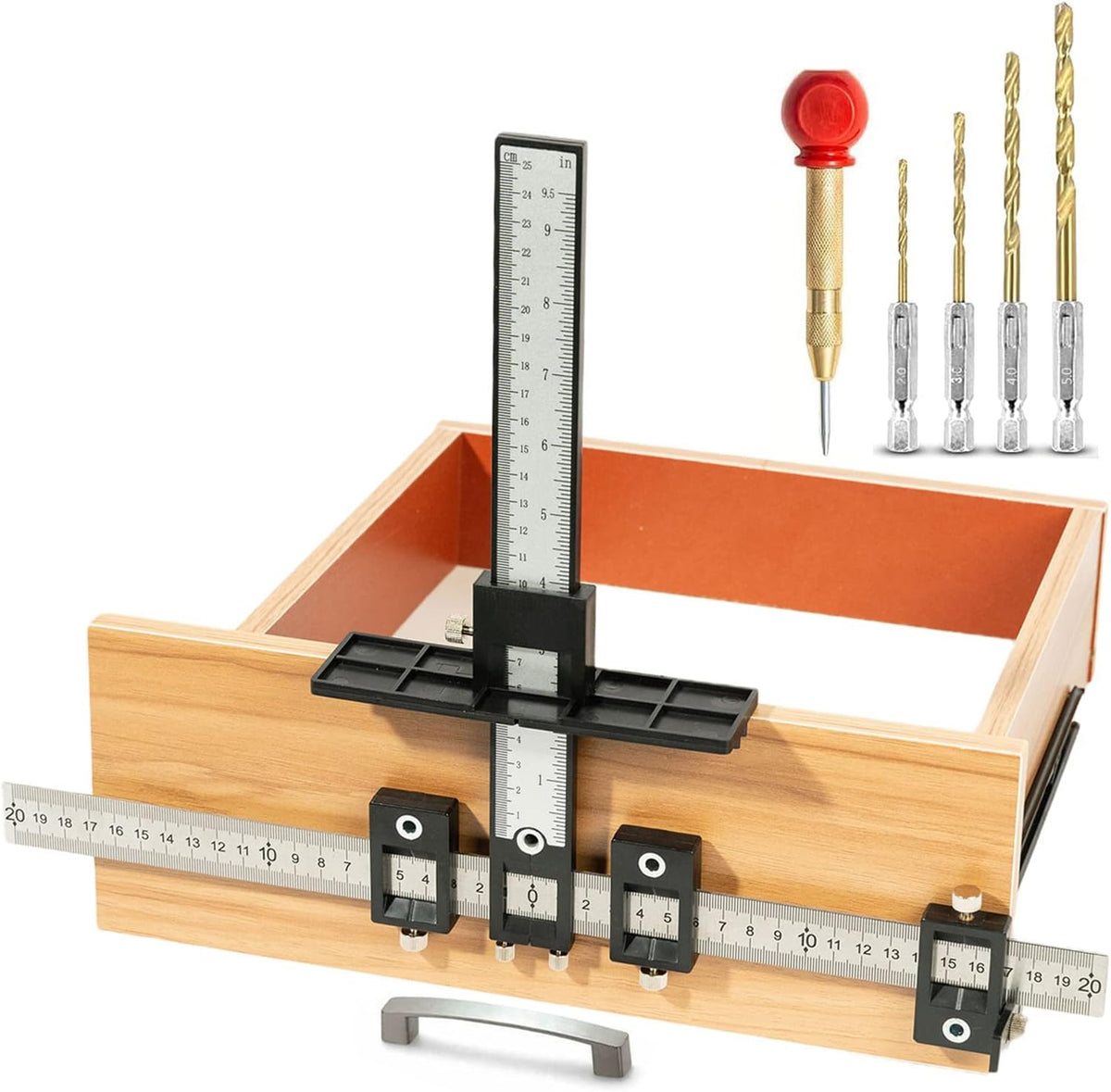 Aluminum Alloy Cabinet Handle Template Tool with Automatic Center Punch and 4 Drill Bits, Pack of 2 Z774922