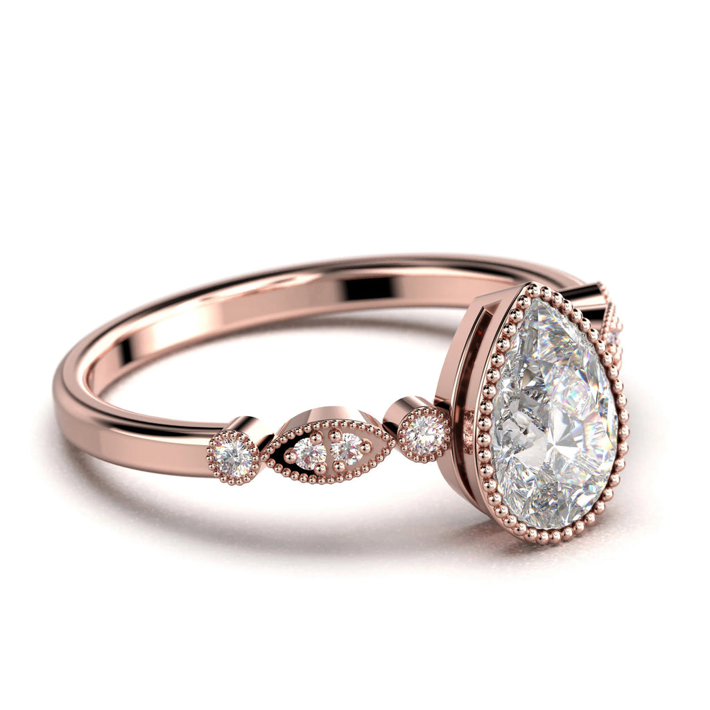 1.25 Carat Pear Cut Moissanite Engagement Ring in 925 Sterling Silver With 18k Rose Gold Plating D6763