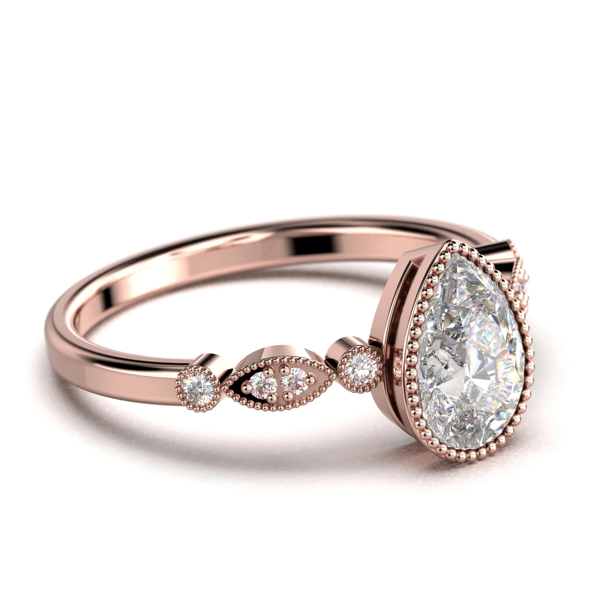 1.25 Carat Pear Cut Moissanite Engagement Ring in 925 Sterling Silver With 18k Rose Gold Plating D6763