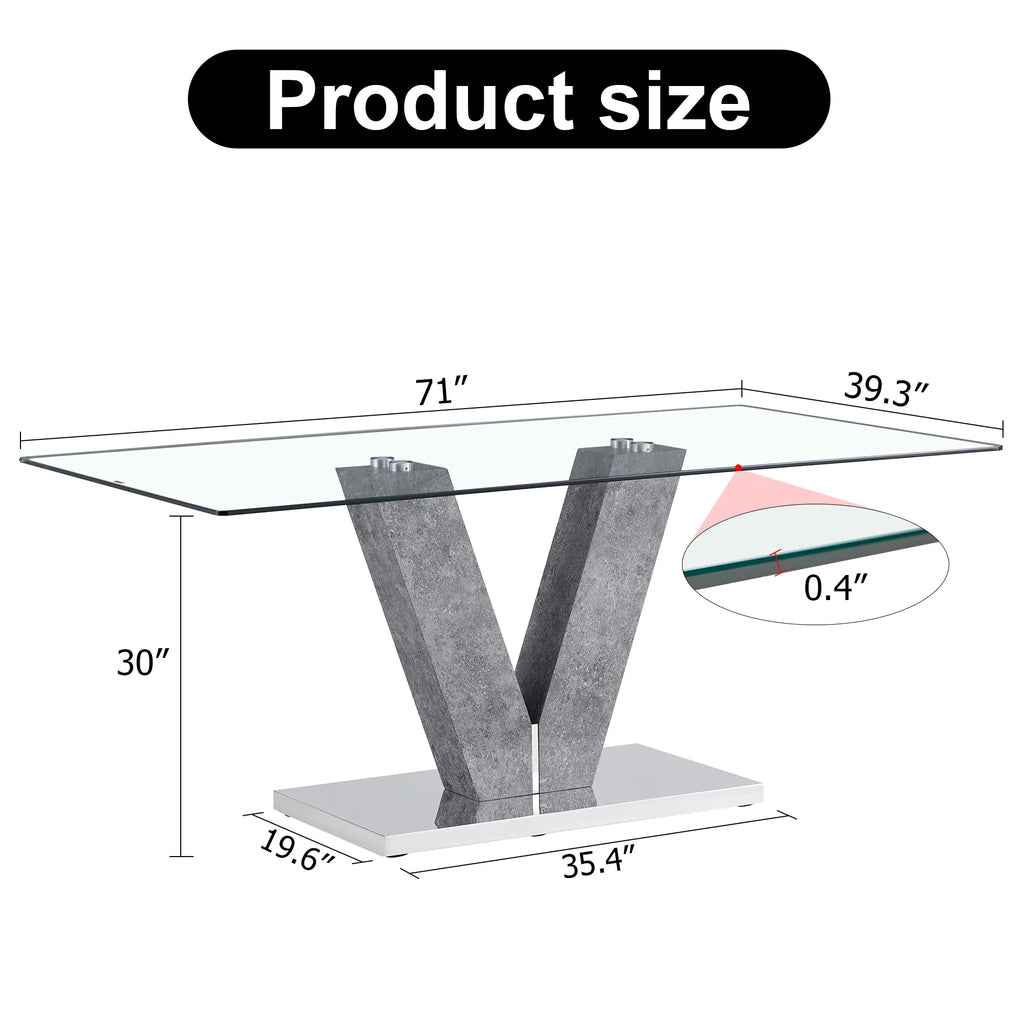Modern Minimalist Rectangular Glass Dining Table for 6-8 H4512
