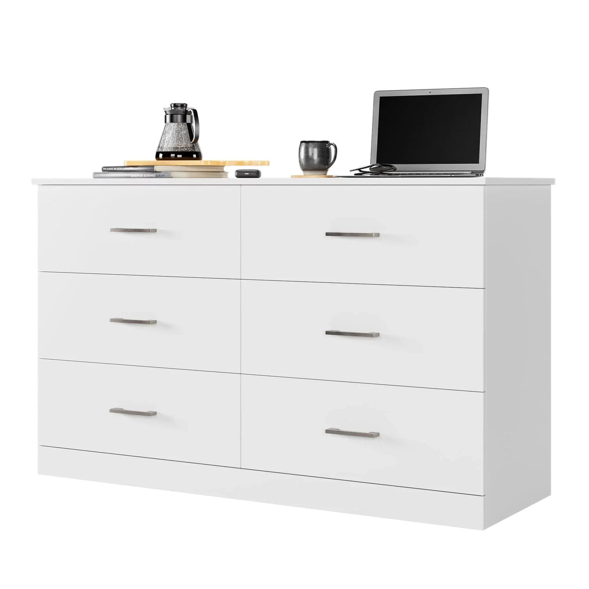 White 6 Drawer Wood Dresser B2622