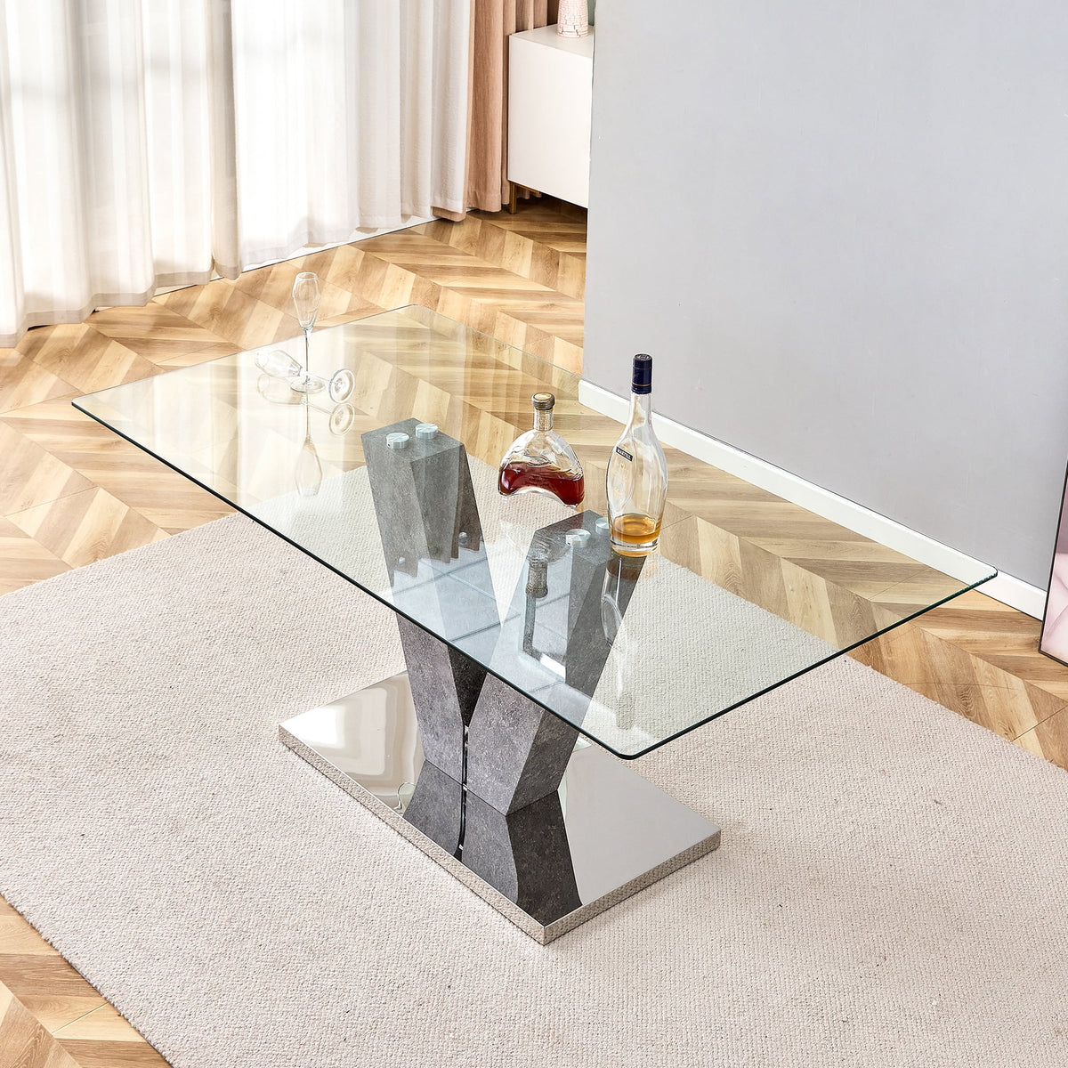Modern Minimalist Rectangular Glass Dining Table for 6-8 H4512