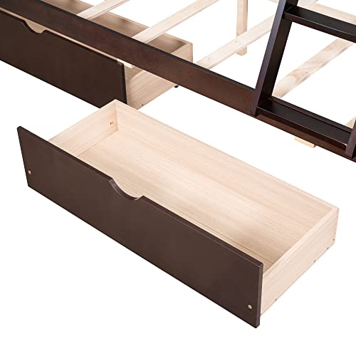 Full Over Full Wood Bunk Bed with Twin Trundle and 4 Drawer E2392