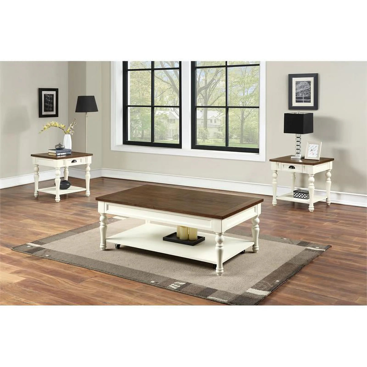 Ivory and Mocha Wood End Table K645