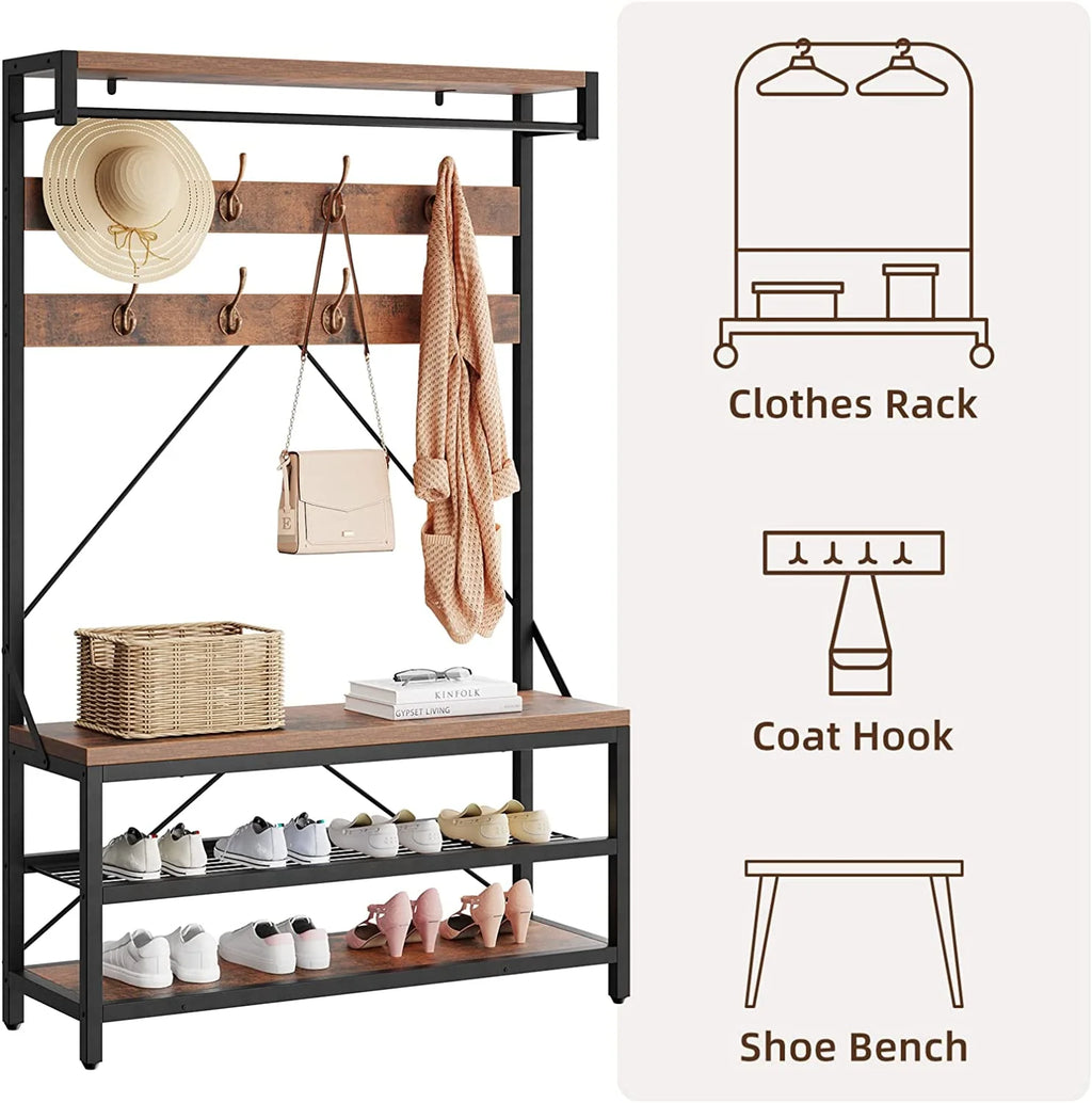 72" Storage Shoe Bench with 8 Hanging Hooks K934462