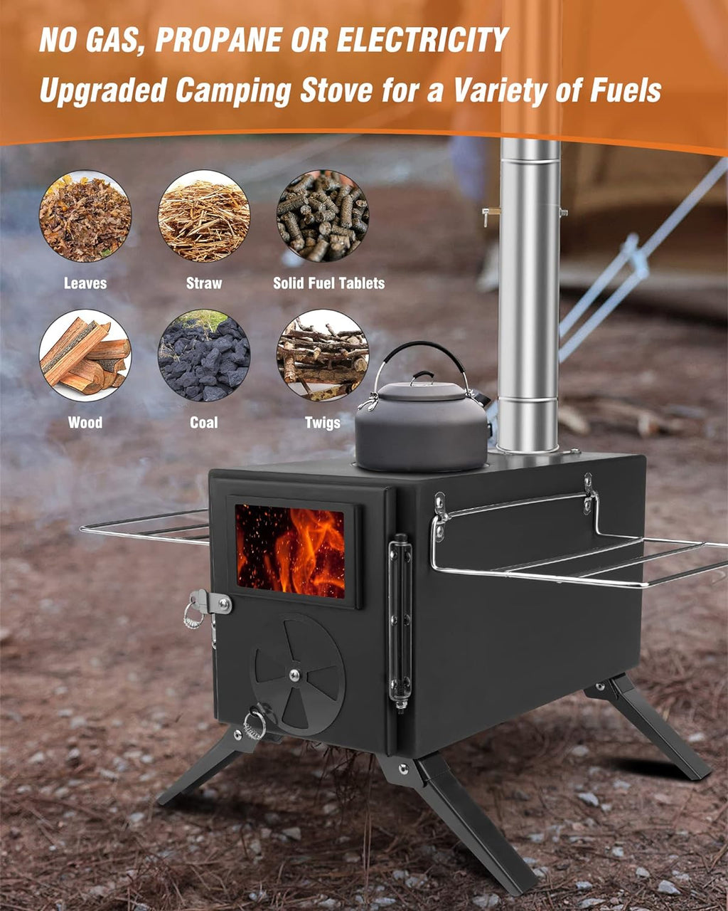 Portable Wood Burning Stove with Chimney Pipes J395