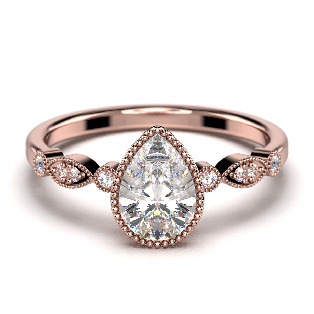 1.25 Carat Pear Cut Moissanite Engagement Ring in 925 Sterling Silver With 18k Rose Gold Plating D6763