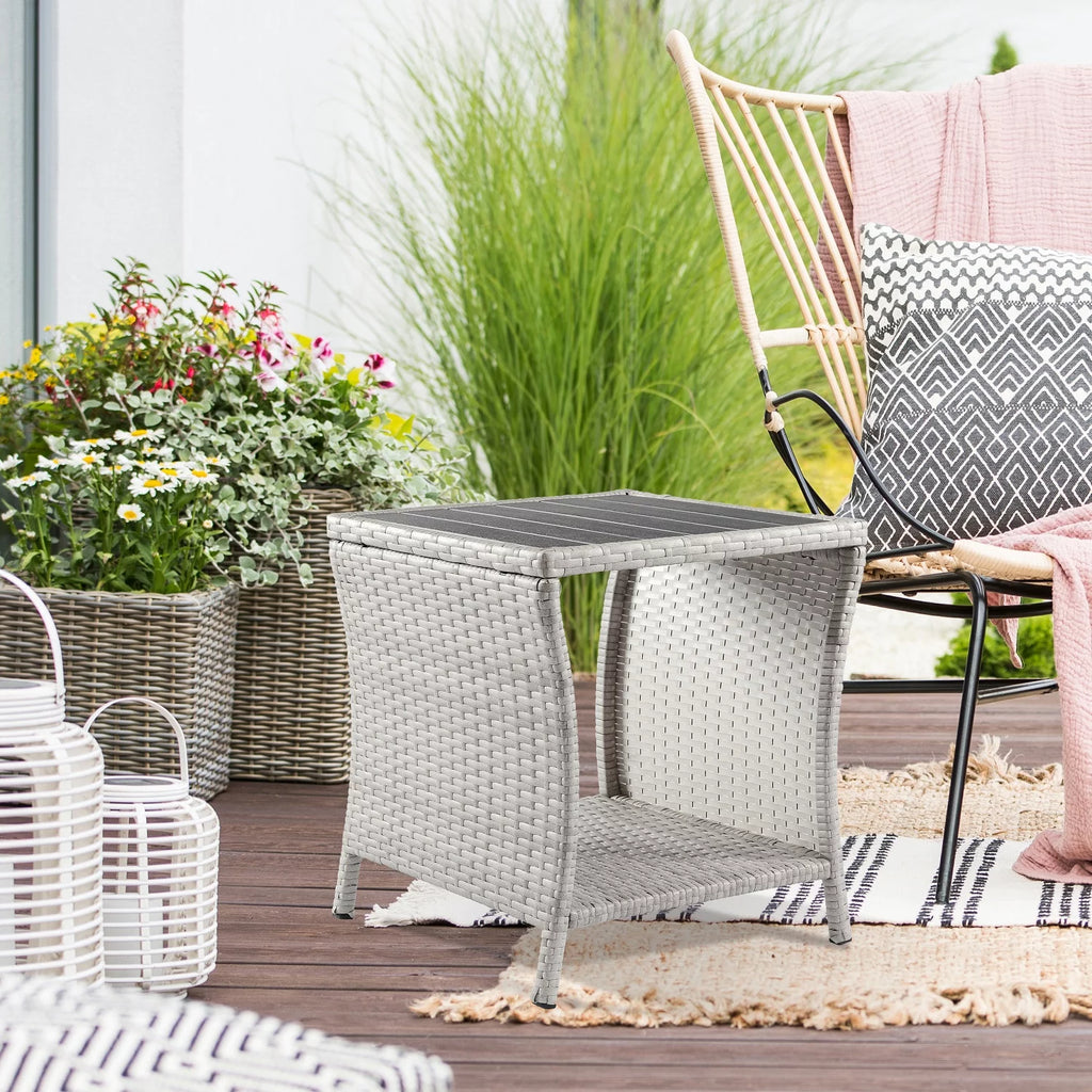 Brown Rattan Wicker Outdoor Side Table with Storage B518247