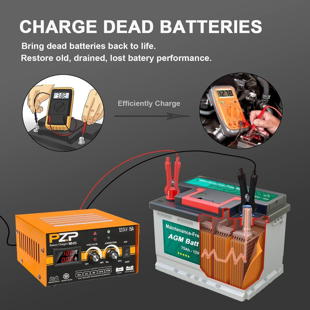 Manual Battery Charger 12V/24V Automotive Car Truck Boat Battery Chargers Maintainer Trickle Charger Z9424