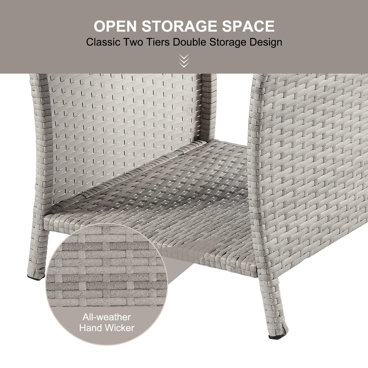 Brown Rattan Wicker Outdoor Side Table with Storage B518247