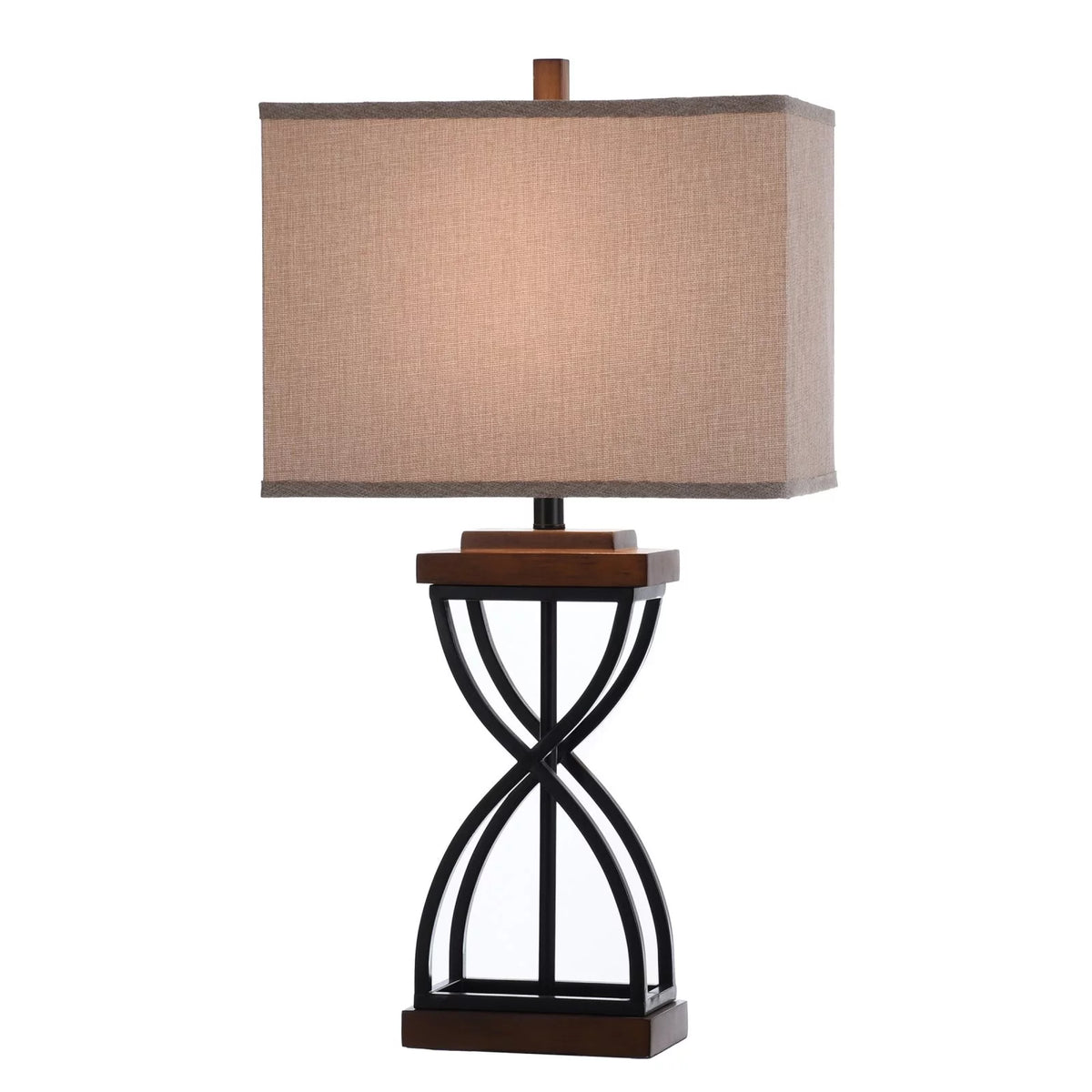 Black Wood Table Lamp with Beige Fabric Shade M906