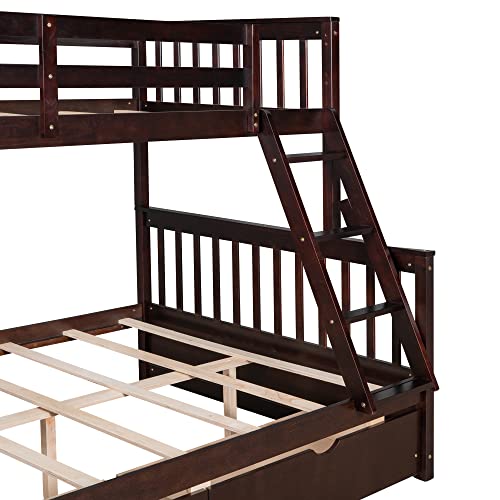 Full Over Full Wood Bunk Bed with Twin Trundle and 4 Drawer E2392