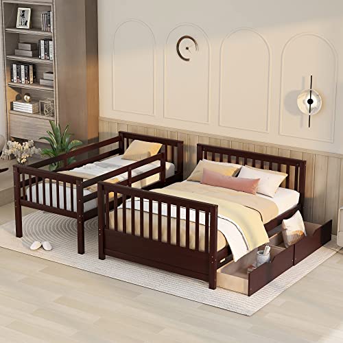 Full Over Full Wood Bunk Bed with Twin Trundle and 4 Drawer E2392