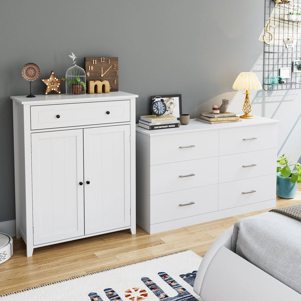 White 6 Drawer Wood Dresser B2622
