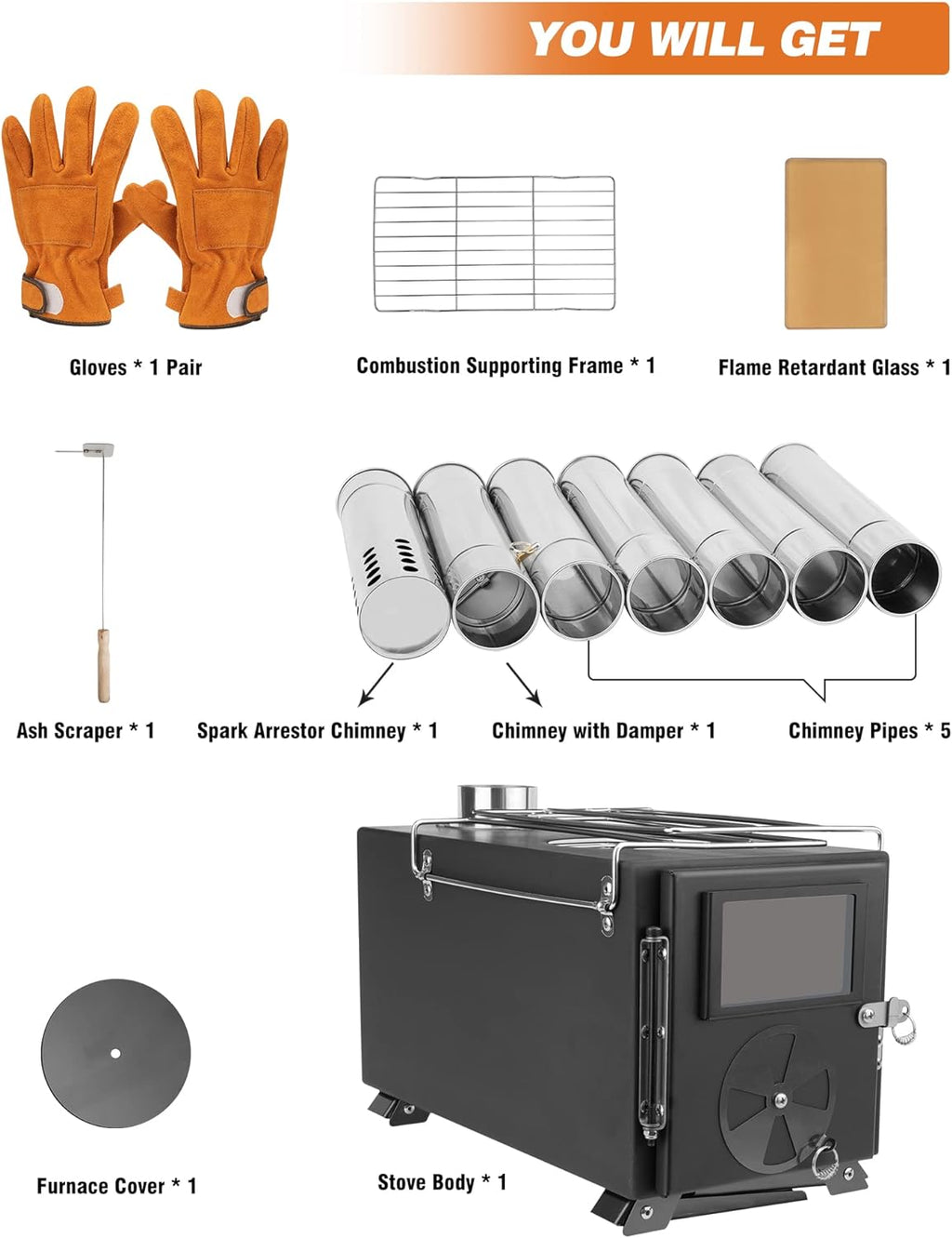 Portable Wood Burning Stove with Chimney Pipes J395