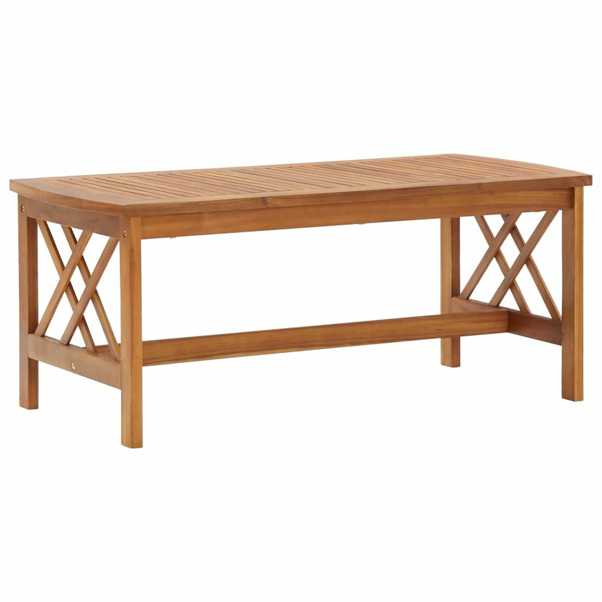 2 Piece Outdoor Sectional Sofa Set with White Cushion and Coffee Side Table Acacia Wood U807295