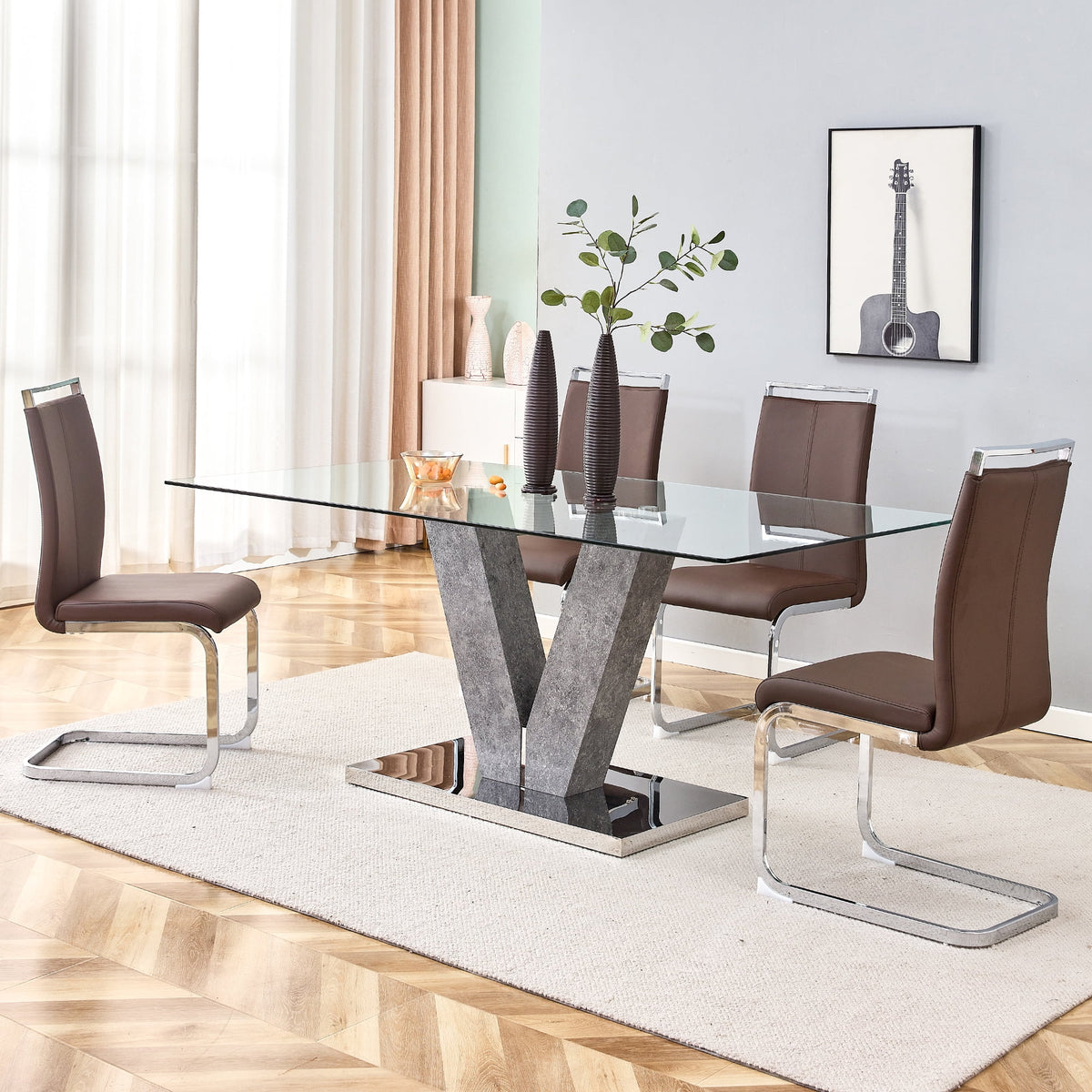 Modern Minimalist Rectangular Glass Dining Table for 6-8 H4512
