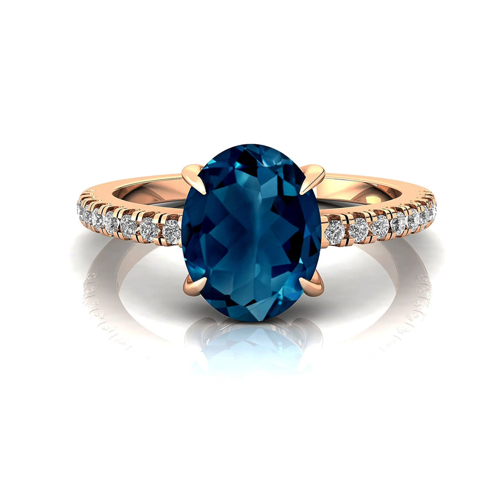 Solid Gold Halo London Blue Topaz Diamond Ring P7519