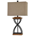 Black Wood Table Lamp with Beige Fabric Shade M906