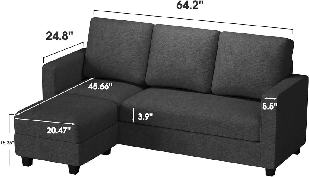 Dark Grey Linen L-Shaped Sectional Sofa G467