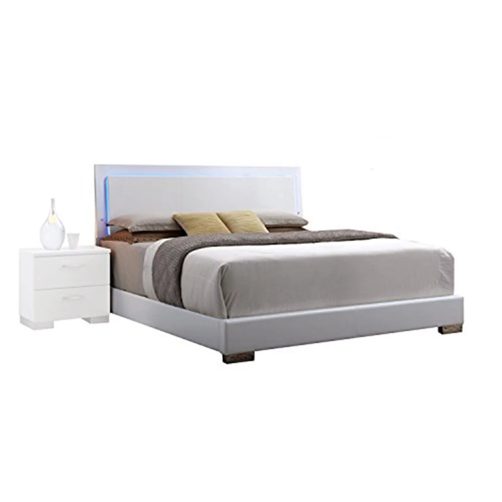 White PU Eastern King Bed with LED S5329