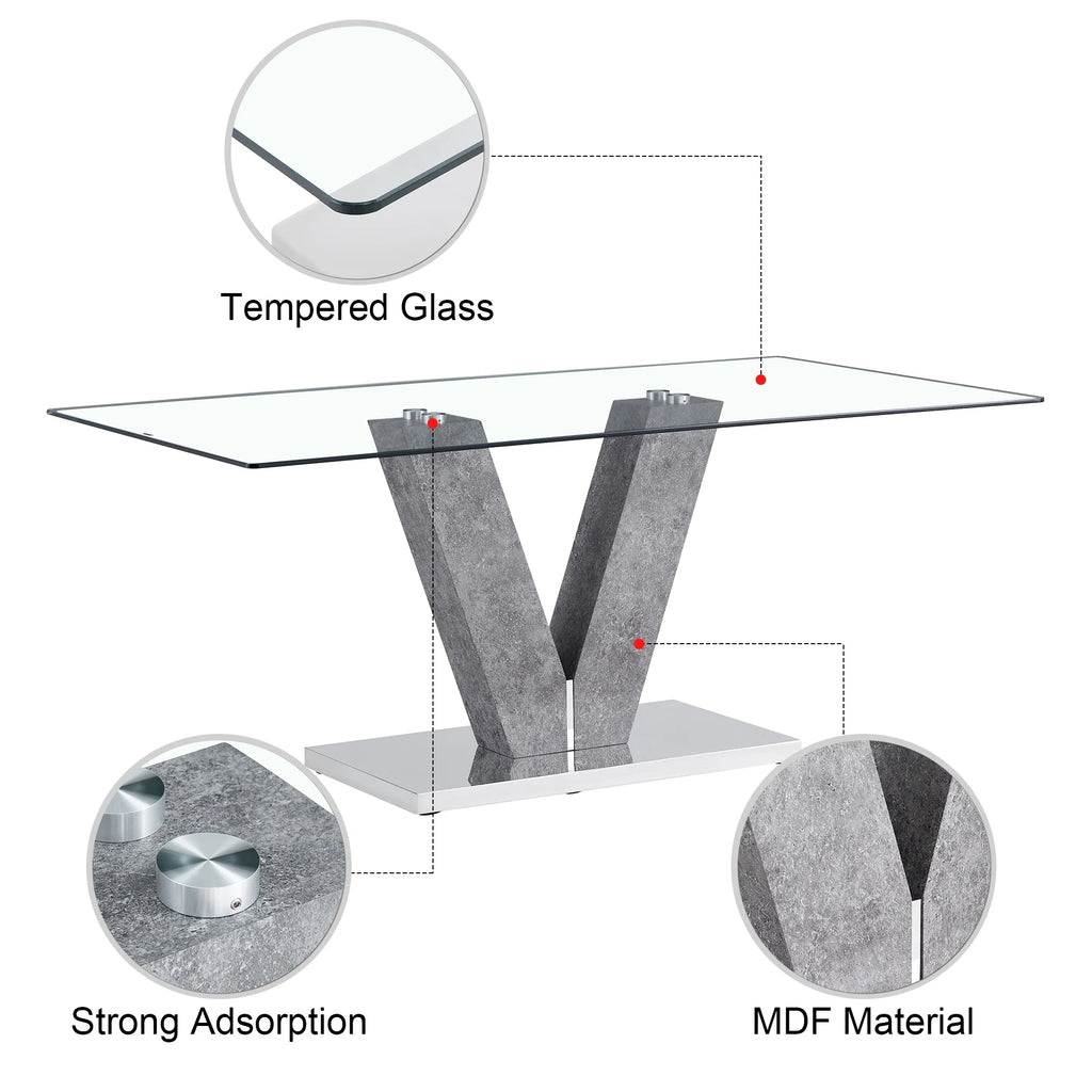Modern Minimalist Rectangular Glass Dining Table for 6-8 H4512