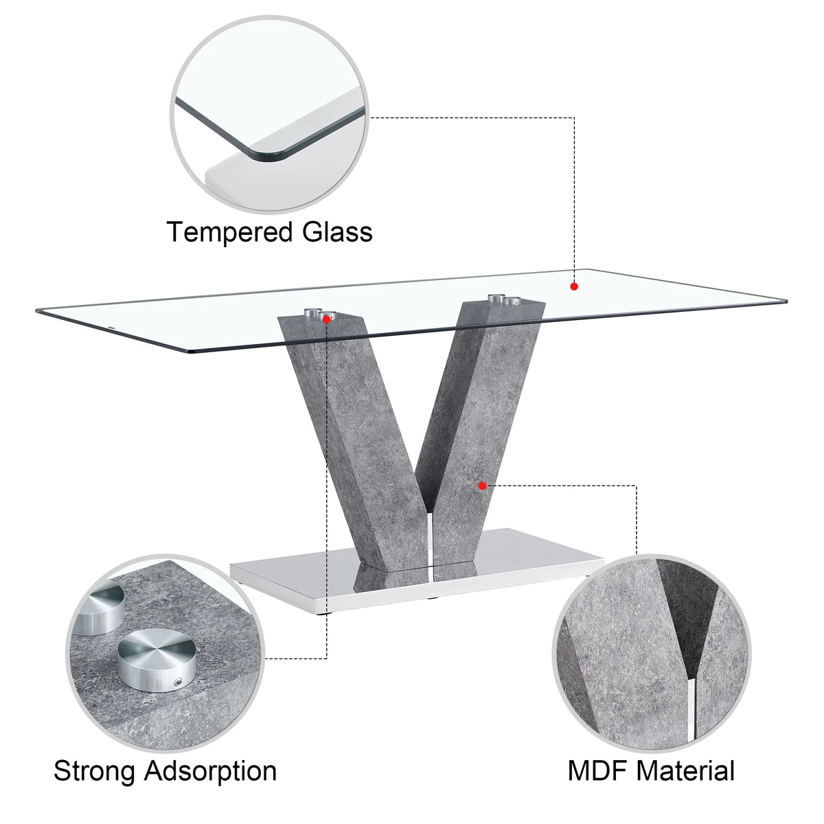 Modern Minimalist Rectangular Glass Dining Table for 6-8 H4512