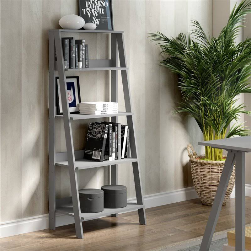 Gray 4-Shelf Wood Ladder Bookcase R673307